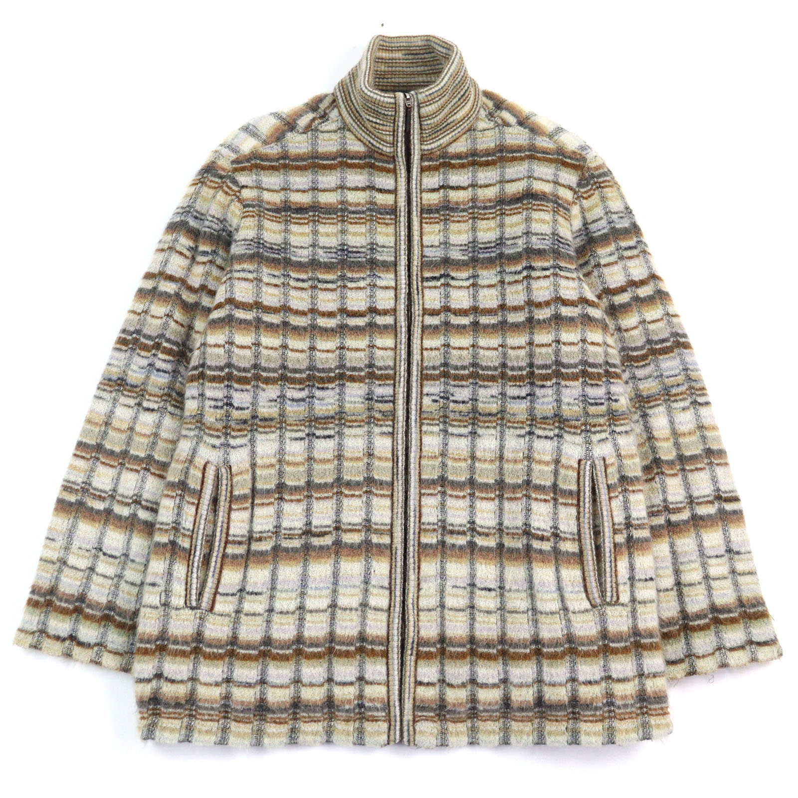 美品○Missoni ミッソーニ モヘア50% リバーシブル パイル地 スタンドカラー ジップアップ ジャケット ブルゾン マルチカラー 44 イタリア製 正規品 メンズ【中古】