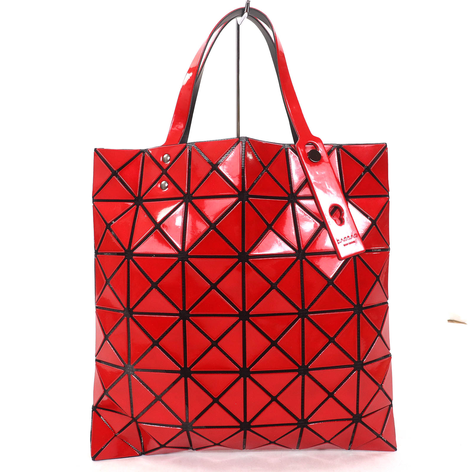 極美品△BAOBAO ISSEY MIYAKE バオバオ イッセイミヤケ BB43-AG512 LUCENT ルーセント トートバッグ レッド ブラック 日本製 正規品 レディース【中古】