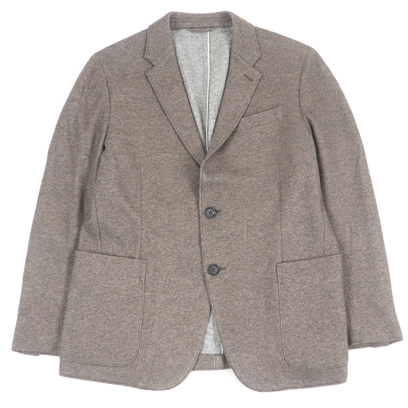 美品□Ermenegildo Zegna エルメネジルドゼニア カシミヤ シルク 襟裏レザー シングル アンコンジャケット テーラードジャケット ブラウン系 52 イタリア製 正規品 メンズ【中古】