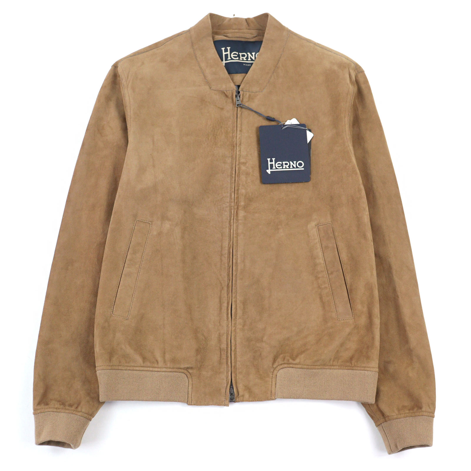 未使用品○Herno ヘルノ PL0096U ゴートレザー ロゴプレート付き ストレッチ ジップアップ ブルゾン レザージャケット キャメル 50 イタリア製 正規品 メンズ【中古】