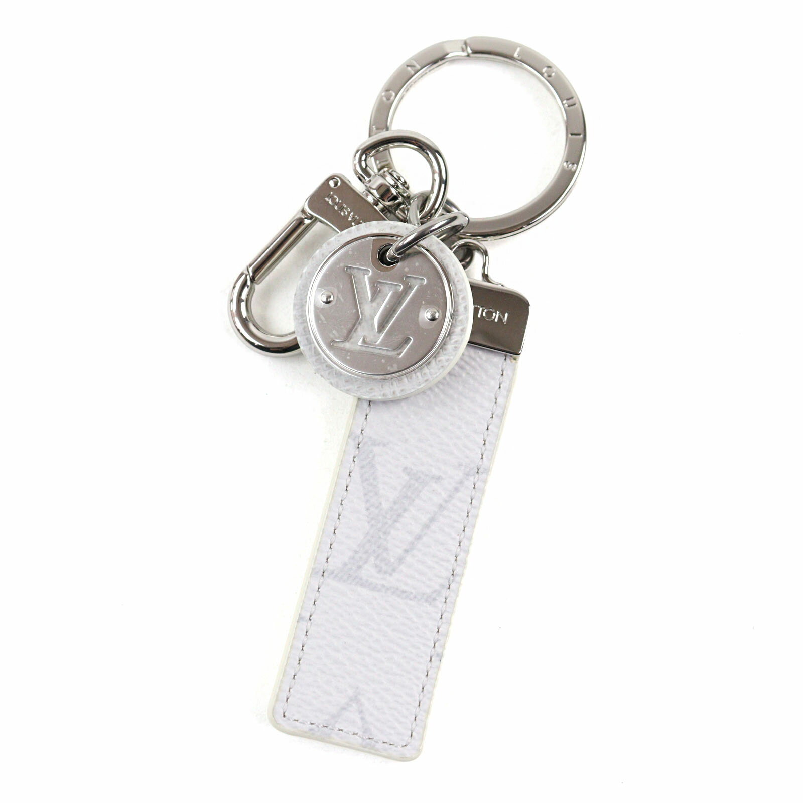 未使用品○LOUIS VUITTON ルイヴィトン M69325 タイガ ポルトクレ ネオLVクラブ レザー LVロゴ刻印 キーリング キーチャーム キーホルダー ホワイト シルバー 箱・保存袋付き イタリア製【中古】