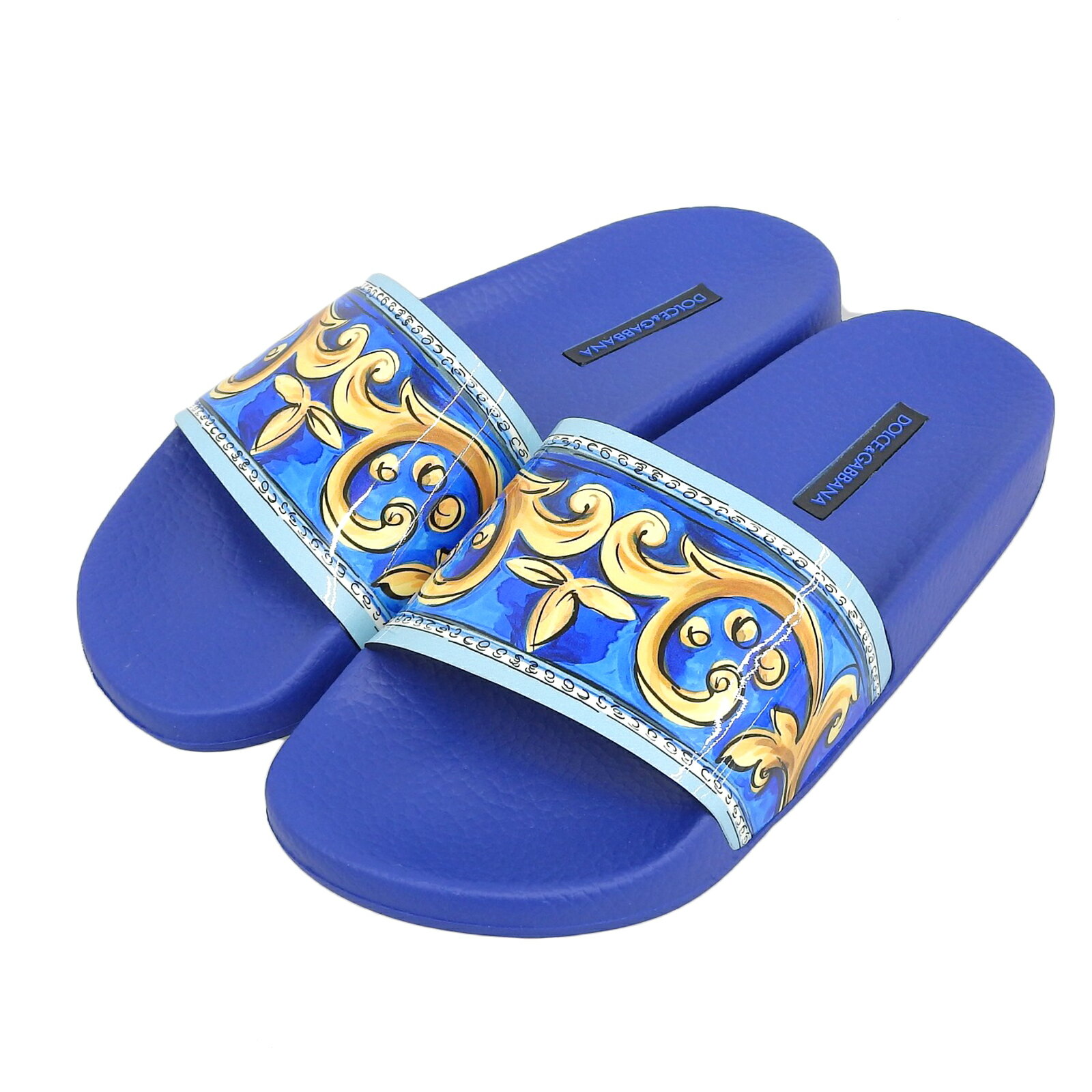 未使用品▲DOLCE&GABBANA ドルチェ＆ガッバーナ レザー使い スライドサンダル ブルー 36 箱・保存袋付き イタリア製 レディース【中古】