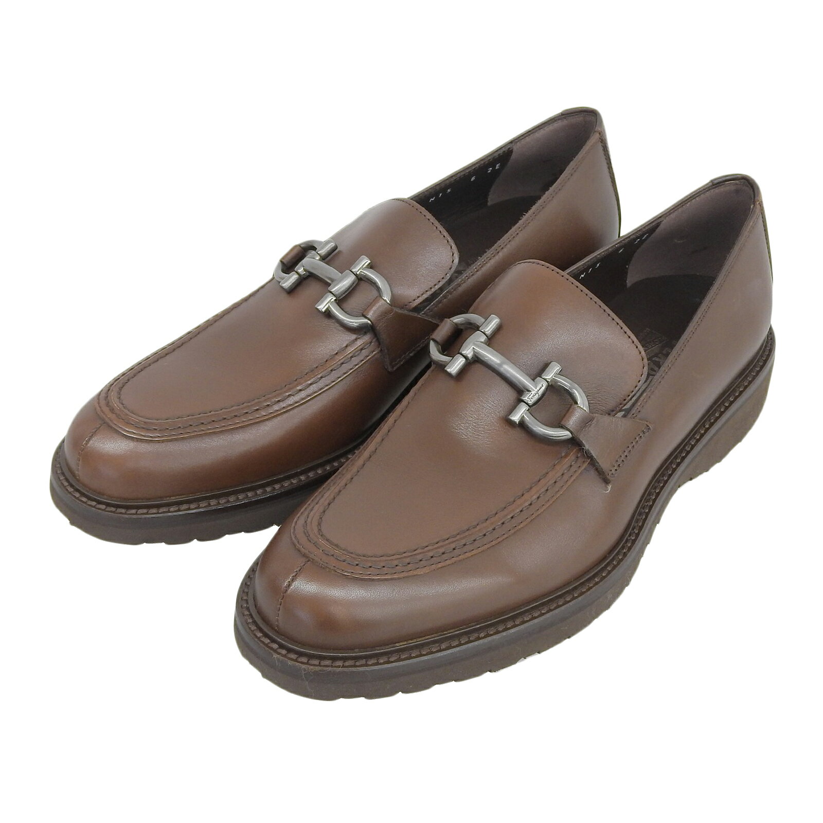 未使用品▲Salvatore Ferragamo サルヴァトーレフェラガモ 10382 GANTO ダブルガンチーニ レザーローファー ブラウン 6 保存袋付き イタリア製 メンズ【中古】