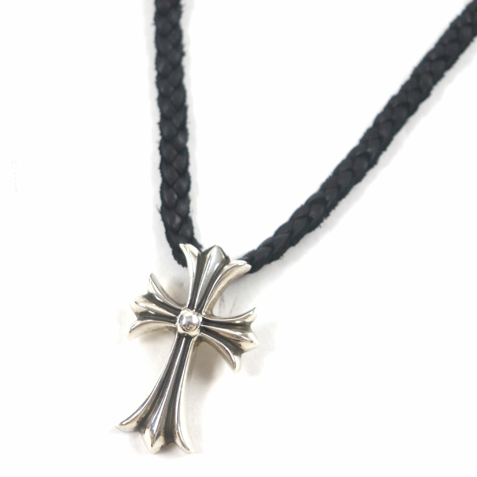 美品▼CHROME HEARTS クロムハーツ スモールCHクロス Wベイル レザーブレード 925 レザー ネックレス シルバー 総重量37.94g メンズ レディース アクセサリー【中古】