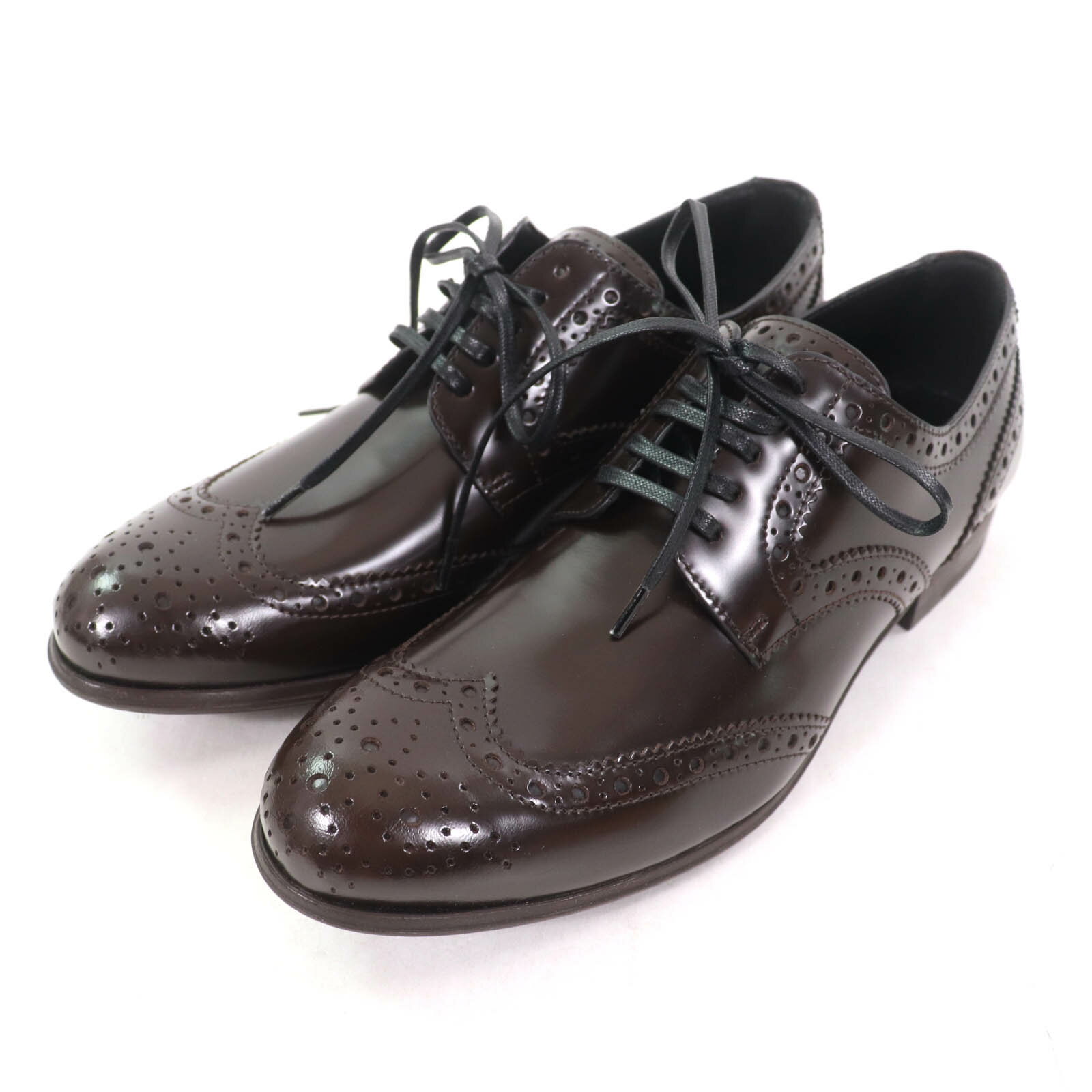 未使用品★DOLCE&GABBANA ドルチェ＆ガッバーナ ウイングチップ レースアップ レザーシューズ ブラウン 35.5 箱・保存袋付き イタリア製 レディース【中古】