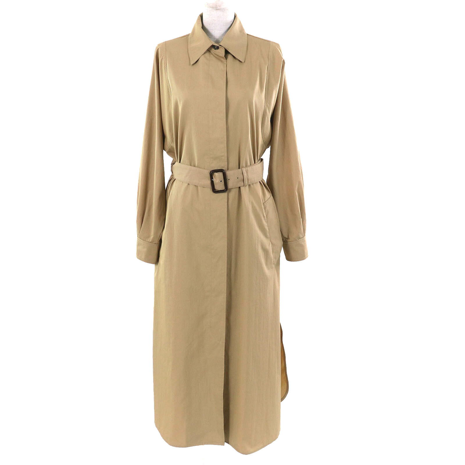 極美品△WEEKEND MaxMara ウィークエンドマックスマーラ 24152210516 コットン ベルテッド ロング ステンカラーコート ベージュ 42 ハンガー付き 正規品 レディース【中古】