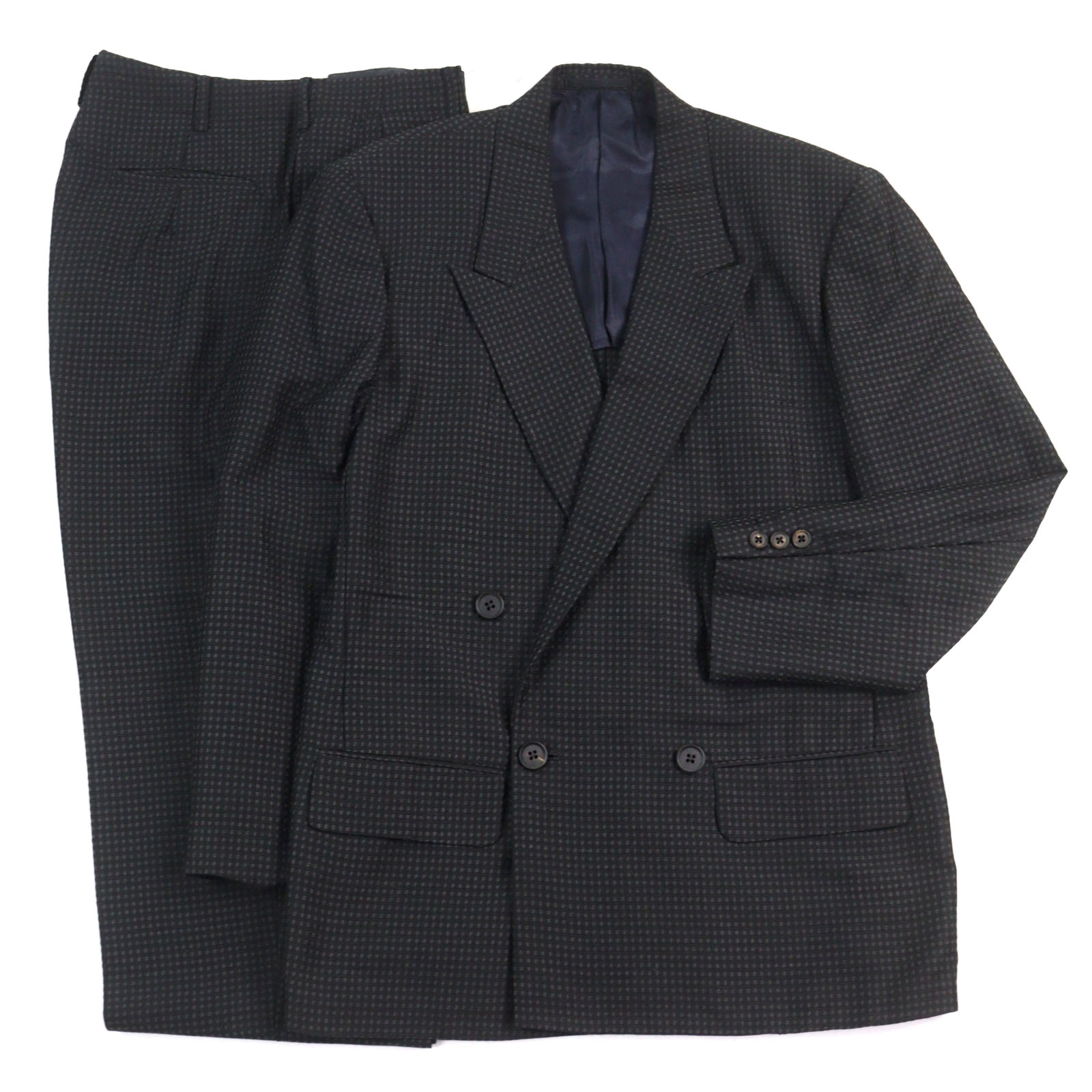極美品○Y's for men ワイズ フォー メン MP-J02-102 ウール コットン ダブルブレスト ピークドラペル セットアップ スーツ ブラック系 ドット柄 S 正規品 メンズ【中古】
