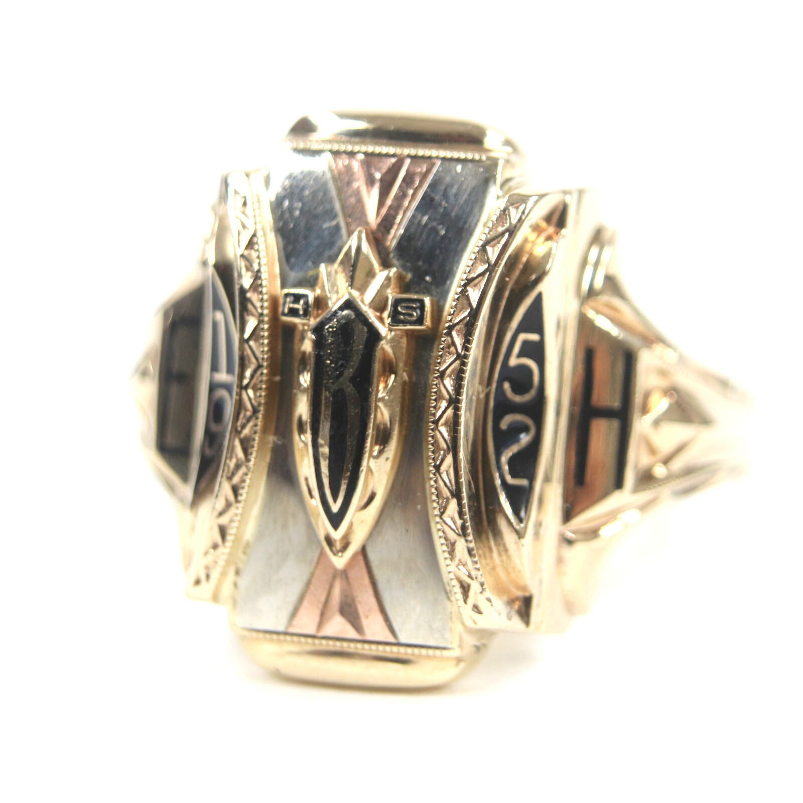 美品▼JOSTENS ジャスティンズ ヴィンテージ EHBSH 1952年 10K カレッジリング・指輪 ゴールド 日本サイズ25号相当 重量8.5g メンズ アクセサリー【中古】