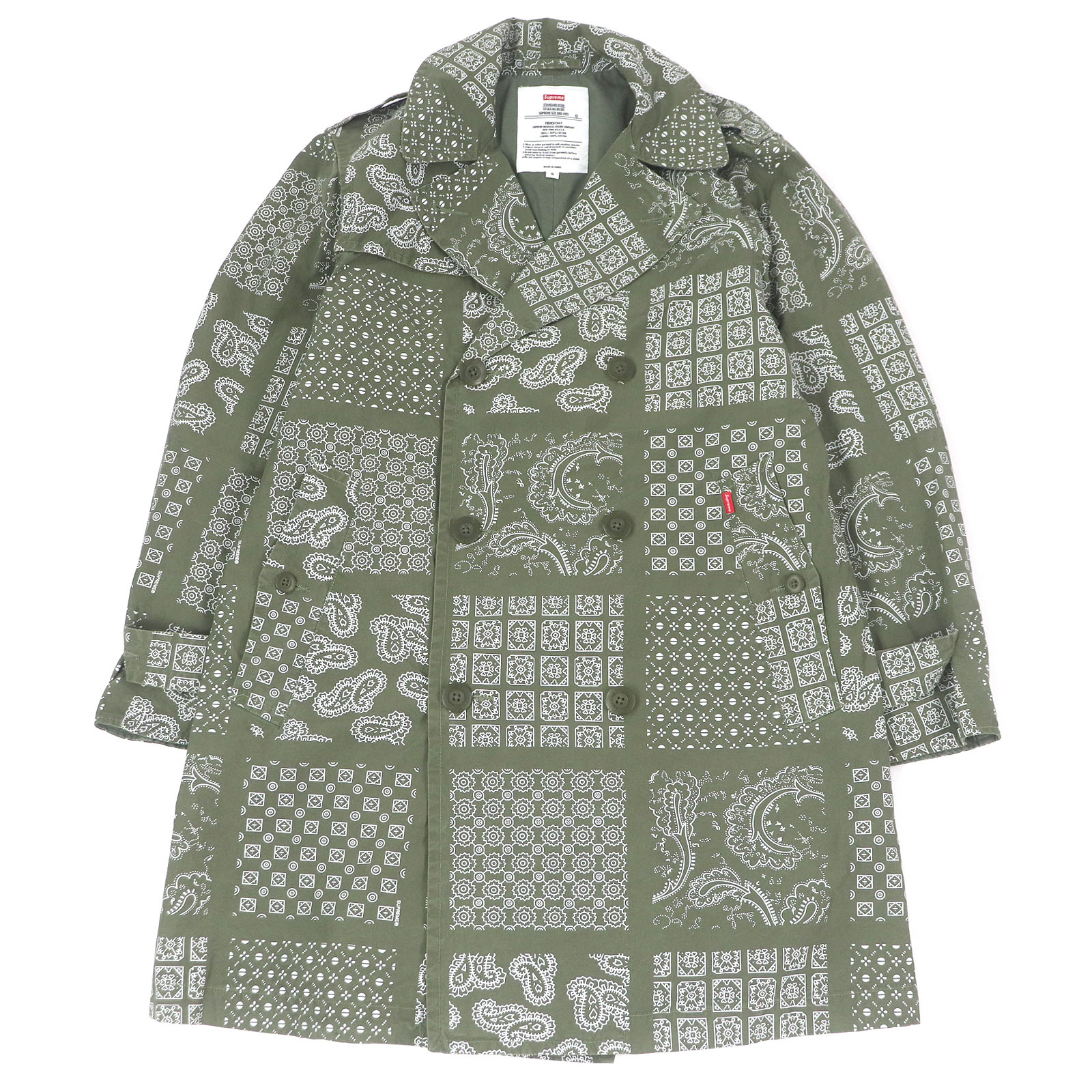 【ドンドン見直し】美品□Supreme シュプリーム 20SS Millitary Trench Coat コットン ペイズリー ダブルブレスト コート カーキ S 正規品 メンズ【中古】