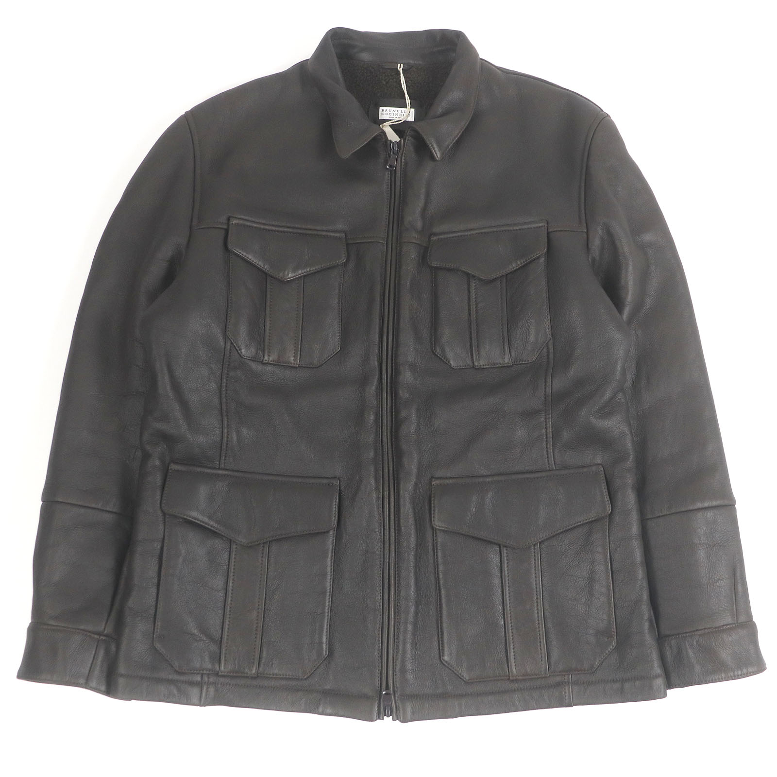 美品□Brunello Cucinelli ブルネロクチネリ MPMSV1425 ジップアップ 羊革 ムートンコート ジャケット ダークブラウン XXL イタリア製 メンズ【中古】