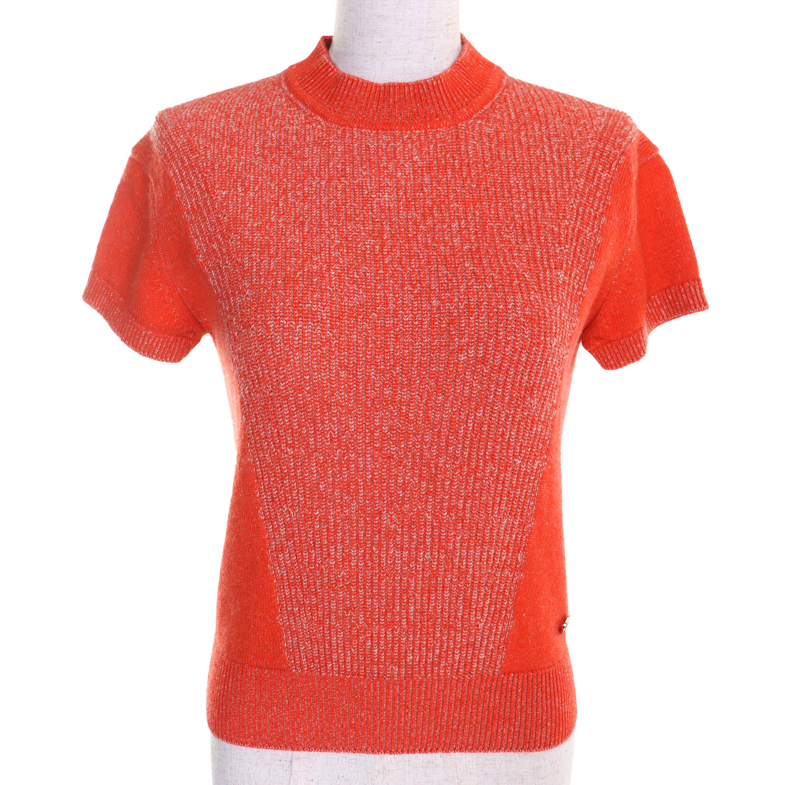 未使用品△HERMES エルメス 2023年製 3H2600D1 カシミヤ100％ サークルロゴパーツ 半袖ニット トップス オレンジ 36 英国製 レディース【中古】