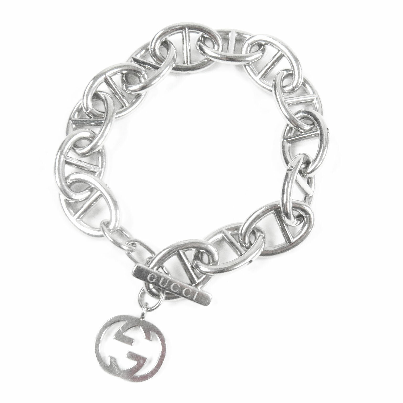 良品□GUCCI グッチ ヴィンテージ トムフォード期 GGロゴ アンカーチェーン ブレスレット アクセサリー シルバー メンズオススメ【中古】