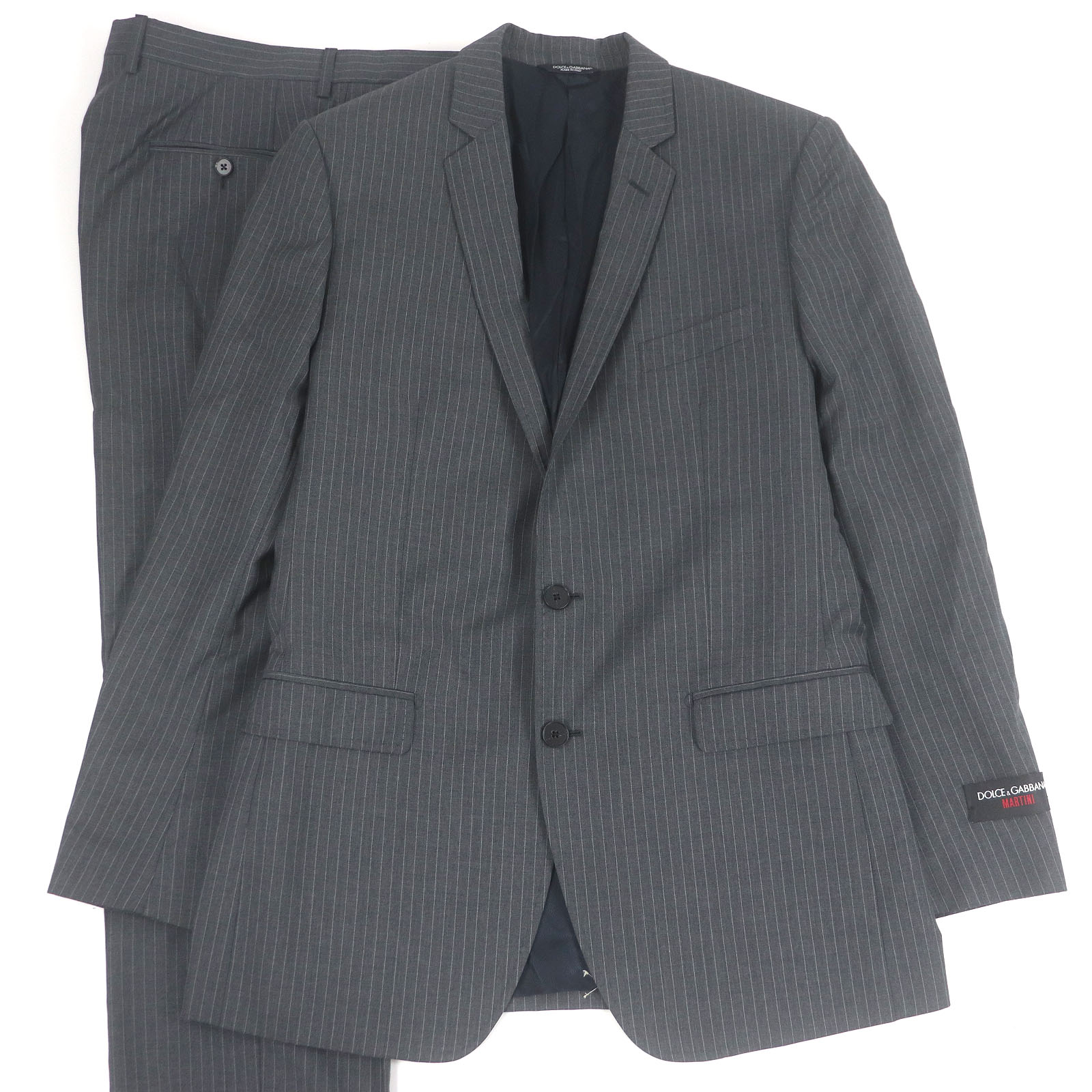 未使用品□DOLCE&GABBANA ドルチェ＆ガッバーナ 黒タグ ストライプ柄 MARTINI シングルスーツ セットアップ グレー 50 ハンガー付き イタリア製 正規品 メンズ【中古】