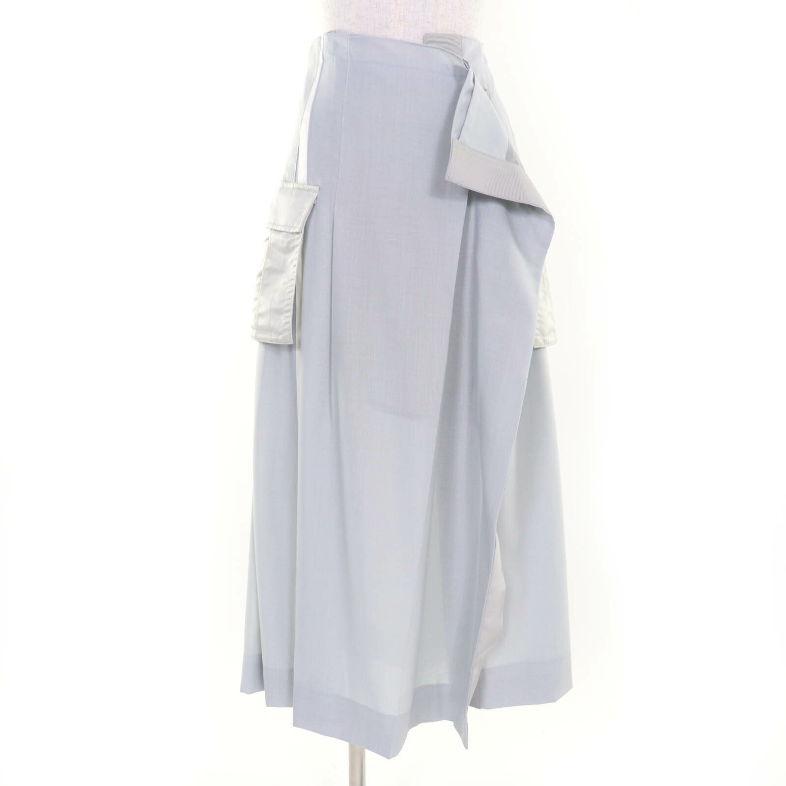 極美品☆Sacai サカイ 22-05899 Suiting Mix Skirt ロング丈 デザイン スカート ライトグレー 2 日本製 正規品 レディース【中古】