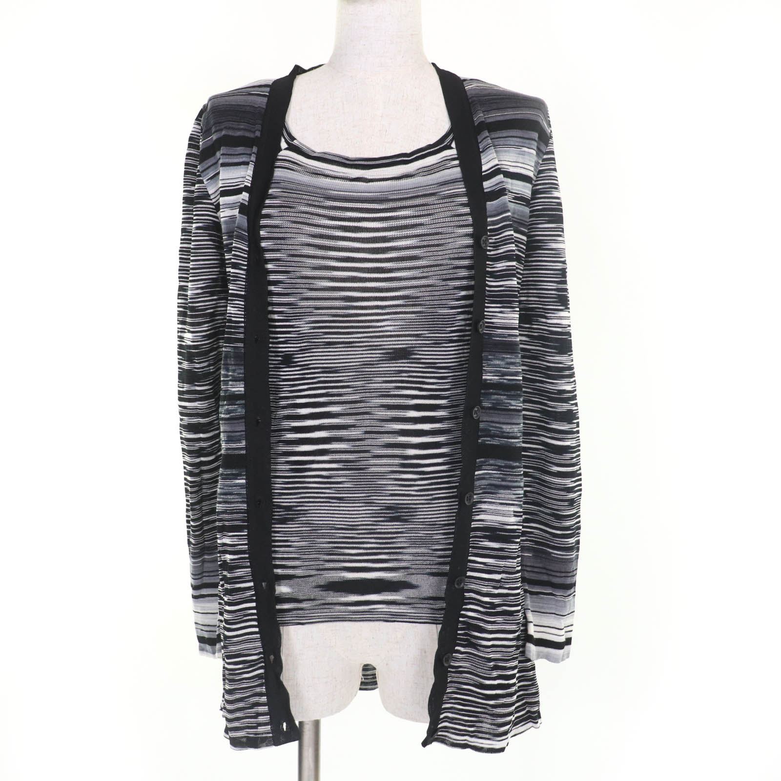 極美品☆Missoni ミッソーニ 長袖ニット カーディガン ノースリーブトップス アンサンブル ブラック カーディガン：38 トップス：40 イタリア製 レディース【中古】