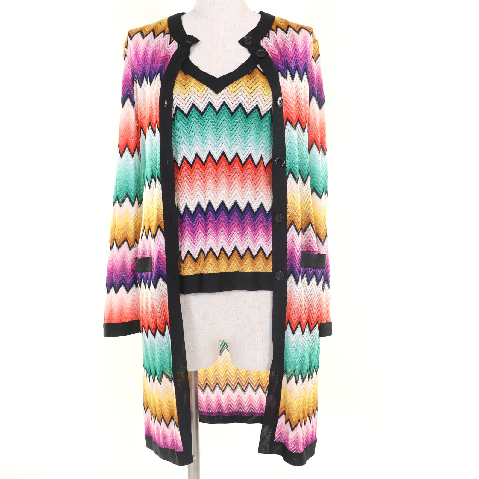 極美品☆Missoni ミッソーニ 長袖ニット カーディガン ノースリーブトップス アンサンブル マルチカラー 40 イタリア製 正規品 レディース【中古】