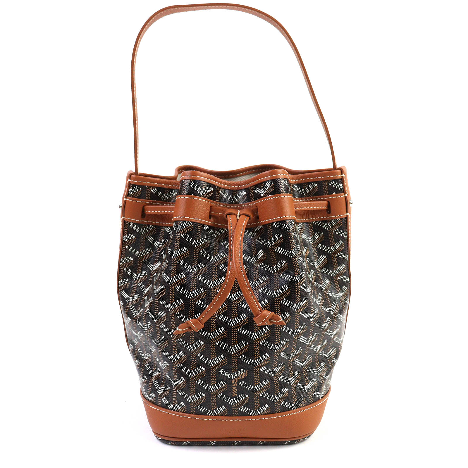 未使用品△GOYARD ゴヤール PEFLOTPMLTY01CL03P プティフロ バケットバッグ カーフレザー ゴヤールディンキャンバス 巾着 3WAY ショルダーバッグ ブラウン系 保存袋付き レディース【中古】