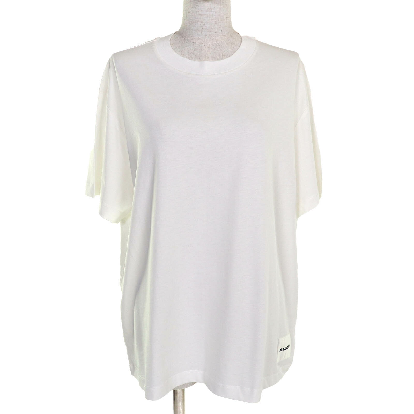 極美品△JIL SANDER+ ジルサンダープラス コットン100％ ロゴワッペン クルーネック 半袖Tシャツ ホワイト XL 正規品 レディース シンプル オススメ◎【中古】