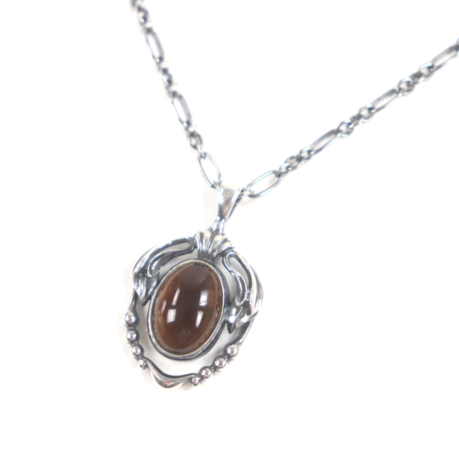 極美品▼Georg Jensen ジョージジェンセン ヘリテージコレクション 2014 イヤーペンダント 925 スモーキークオーツ チェーン ネックレス シルバー ボルドー 重量8.99g メンズ【中古】