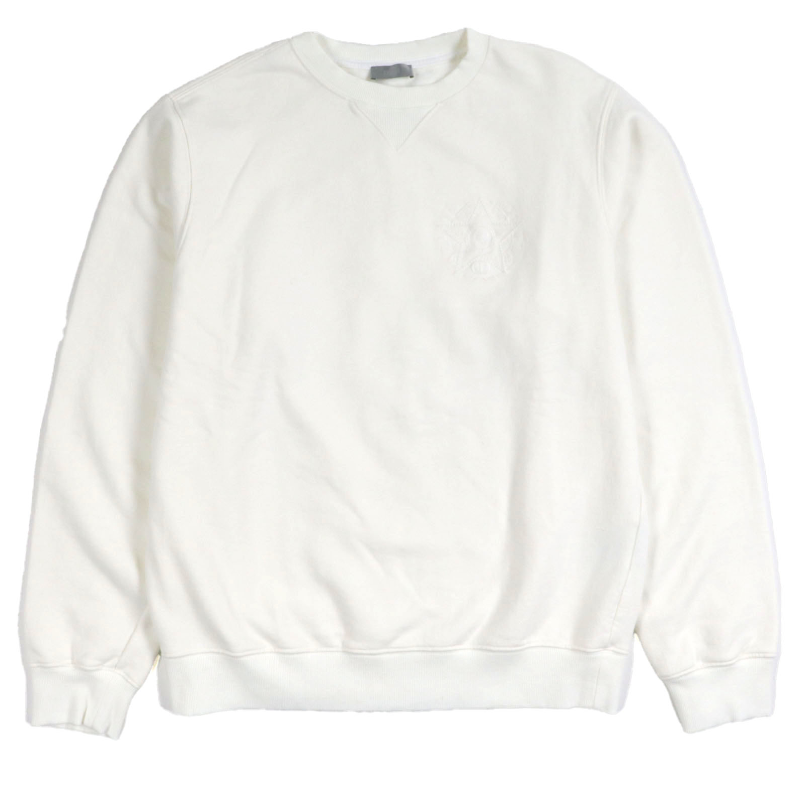 極美品▼DIOR ディオール オム 243J693B0531 ロゴエンブロイダリー クルーネック 裏起毛 プルオーバー スウェットシャツ ホワイト M イタリア製 正規品 メンズ【中古】