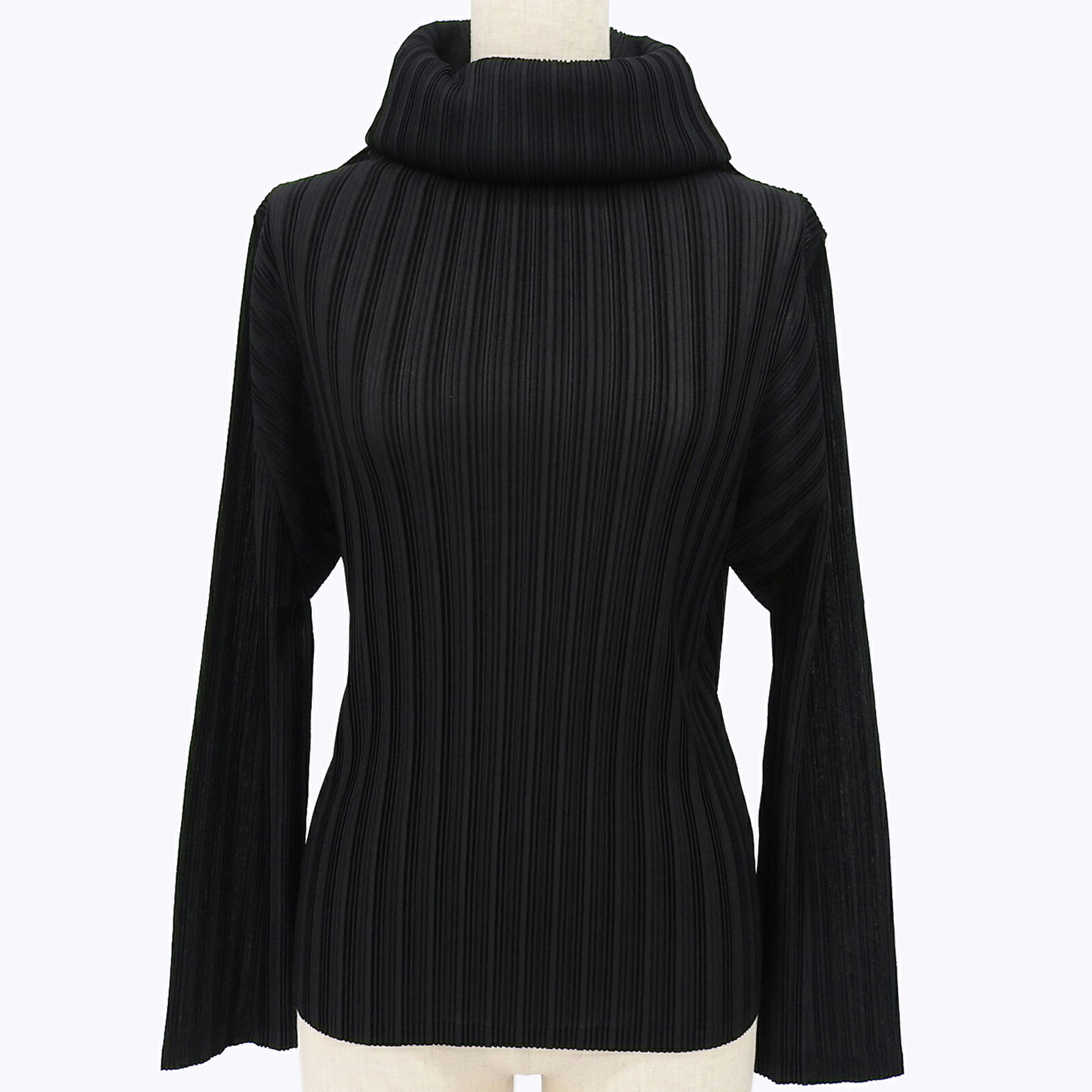 極美品▲PLEATS PLEASE プリーツプリーズ イッセイミヤケ PP93-FK346 タートルネック 長袖 カットソー ブラック 3 日本製 正規品 レディース【中古】