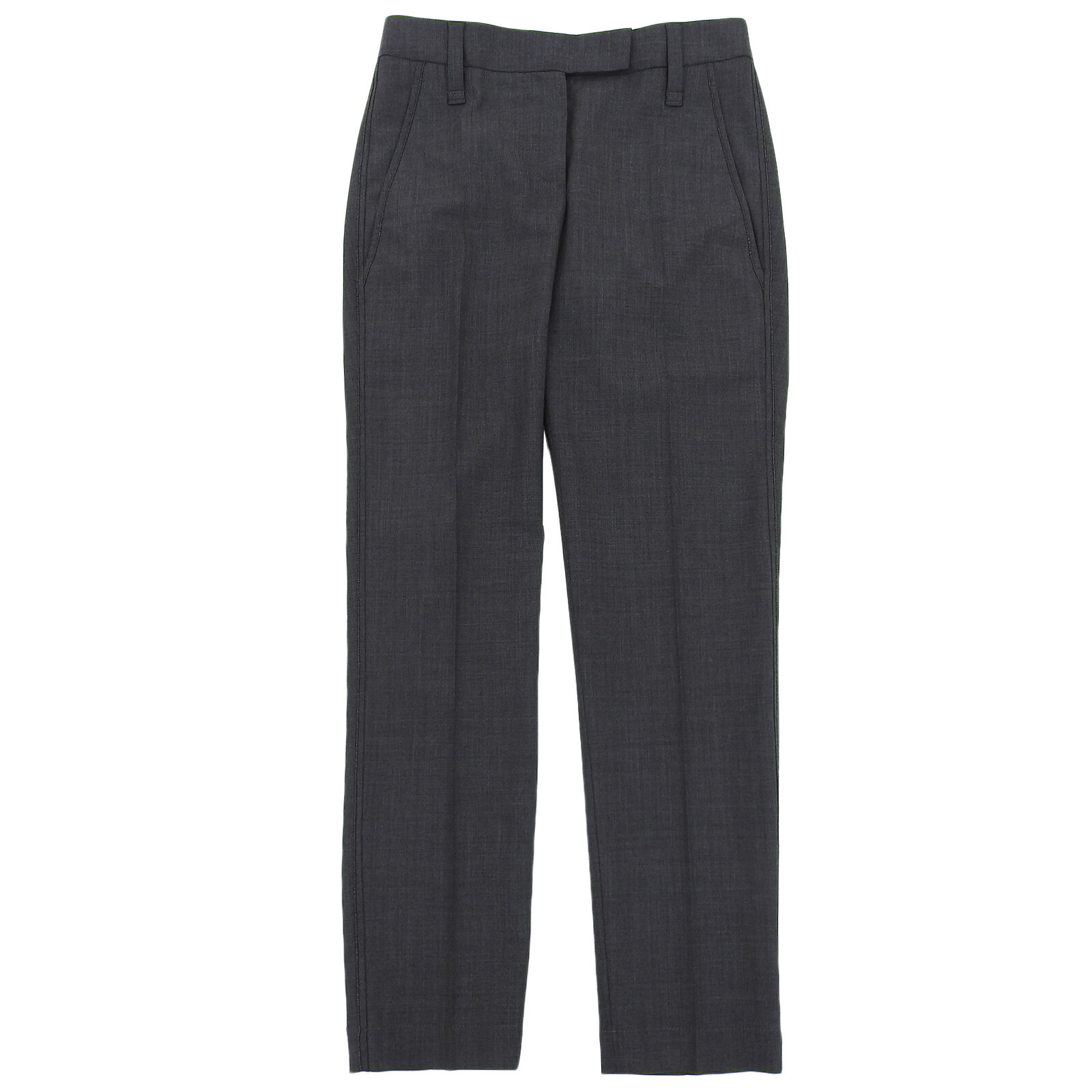 極美品▲Brunello Cucinelli ブルネロクチネリ バージンウール センタープレス サイドライン パンツ グレー 36 イタリア製 レディース【中古】