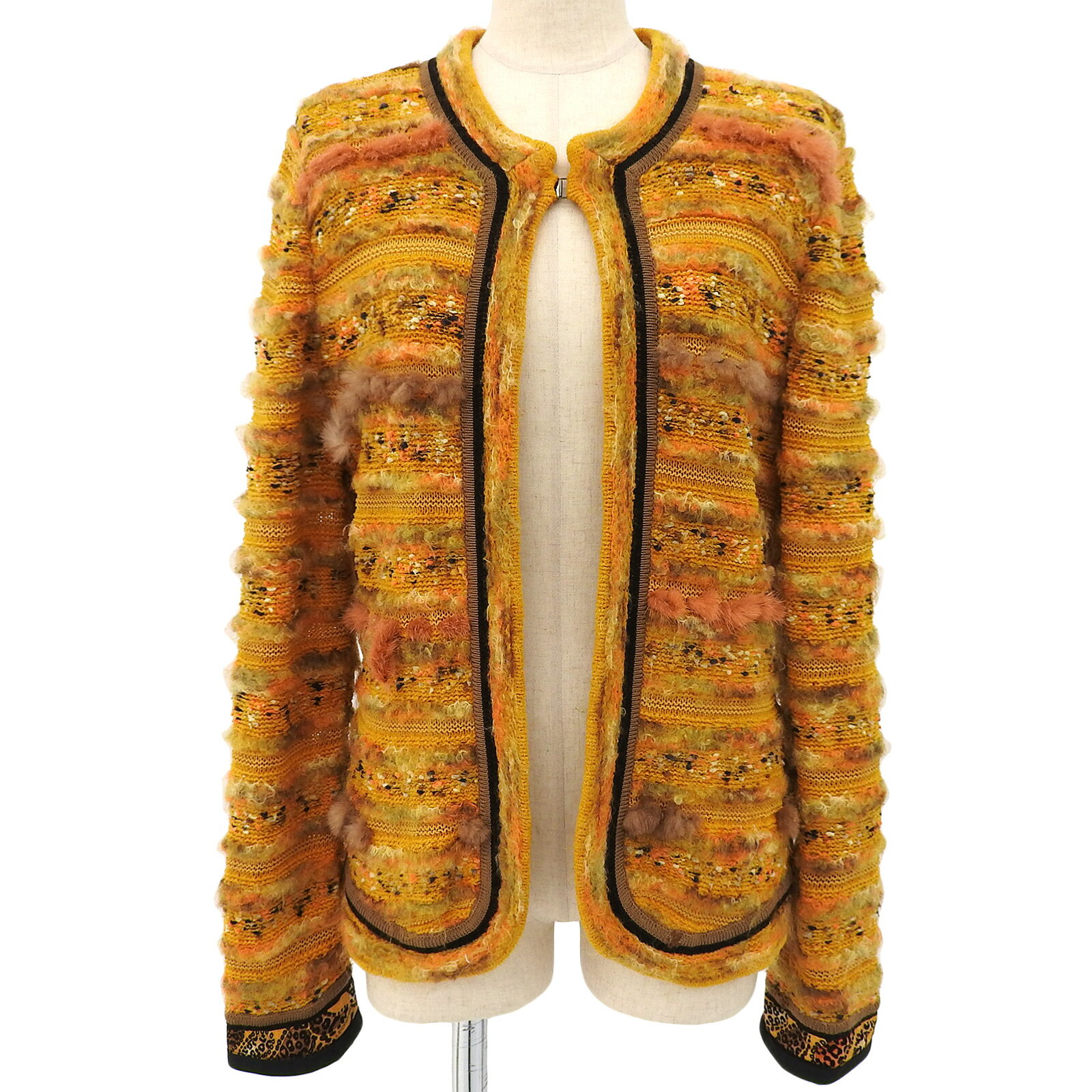 美品▲LEONARD FASHION レオナール ファッション 0347762 ミンク使い 長袖 カーディガン オレンジ L 日本製 正規品 レディース【中古】