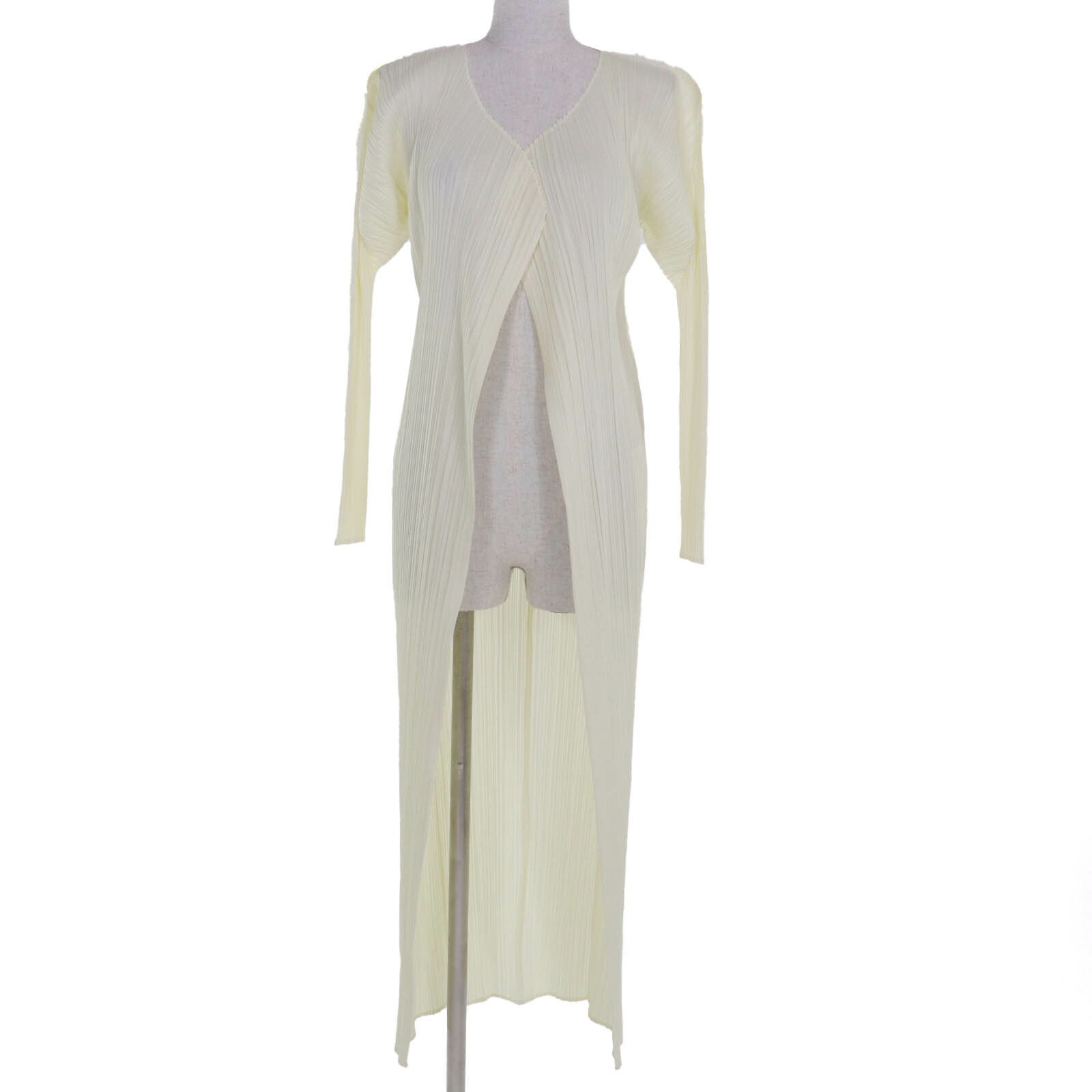 極美品☆PLEATS PLEASE プリーツプリーズ イッセイミヤケ PP05-JA001 ロング 長袖カーディガン イエロー 2 日本製 正規品 レディース【中古】