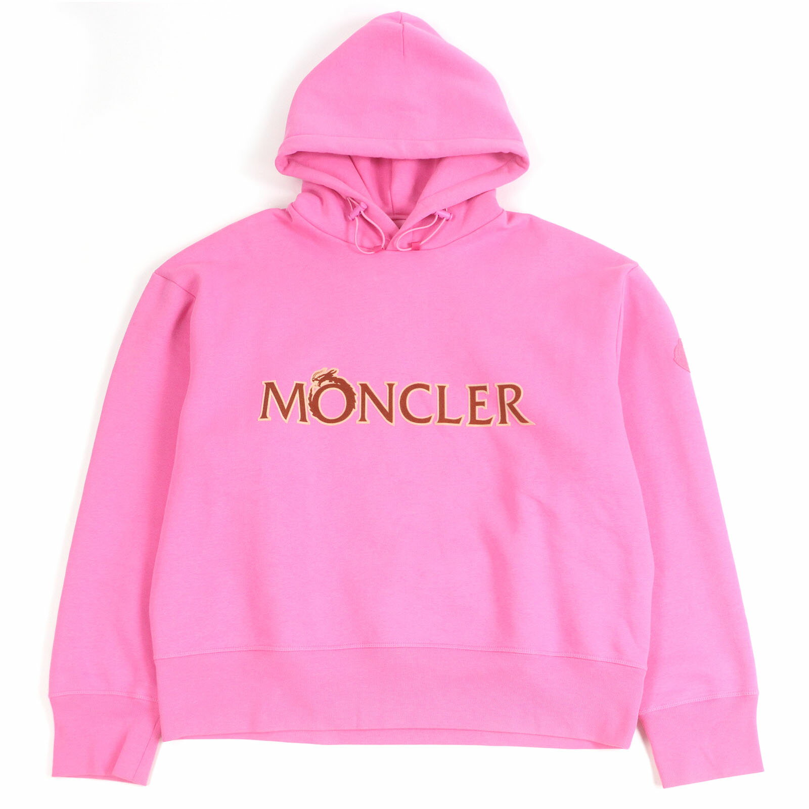 極美品□MONCLER モンクレール 2023年製 ドラゴン ロゴワッペン 裏起毛 プルオーバー フーディー パーカー ピンク L 正規品 メンズ【中古】