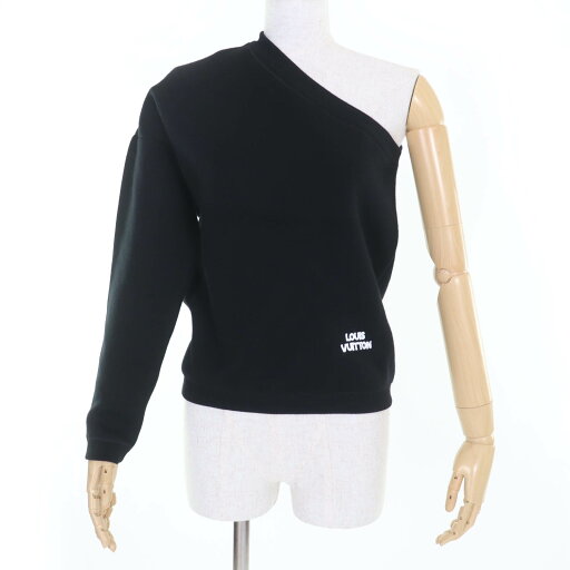 極美品☆LOUIS VUITTON ルイヴィトン 24SS ロゴ入り ワンショルダーテクニカルニットプルオーバー トップス ブラック XS イタリア製 正規品 レディース【中古】