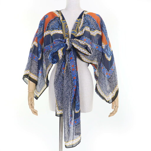 未使用品☆HERMES エルメス 24SS 4E3617D Mors et Gourmettes コットン100% シェーヌダンクル ビーチブラウス トップス マルチカラー 38 フランス製 正規品 レディース【中古】