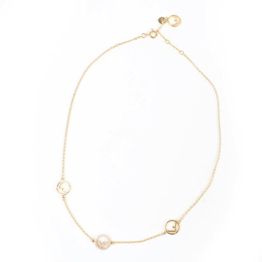 極美品☆FENDI フェンディ エフ イズ フェンディ ネックレス クリスタル付 ゴールド 箱付き イタリア製 レディース【中古】