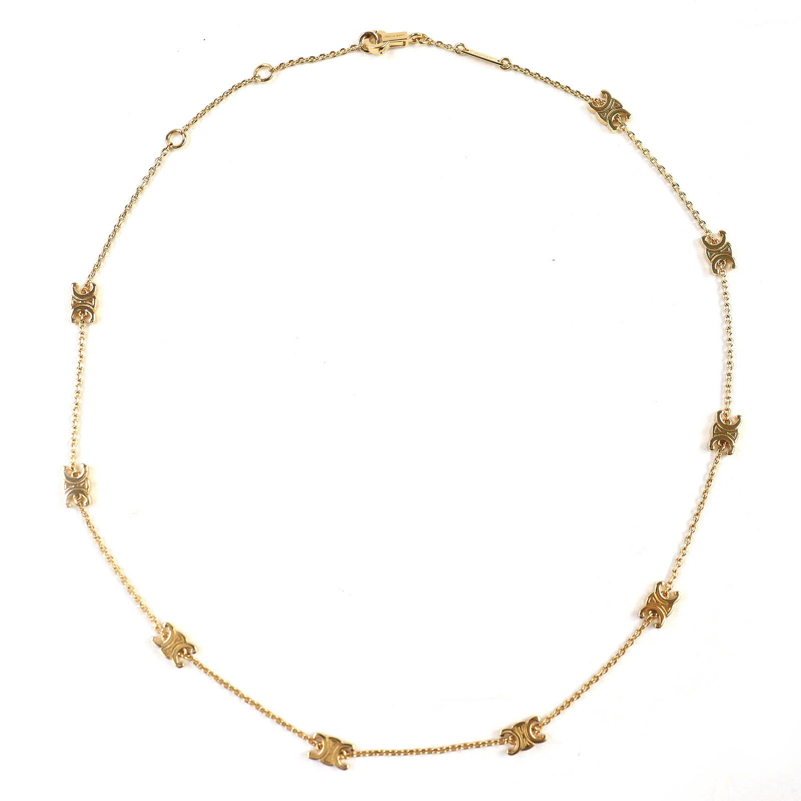 極美品△CELINE セリーヌ 460MS6BRA MINI TRIOMPHE NECKLACE ミニ トリオンフ ネックレス アクセサリー ゴールド 箱・保存袋付き レディース【中古】