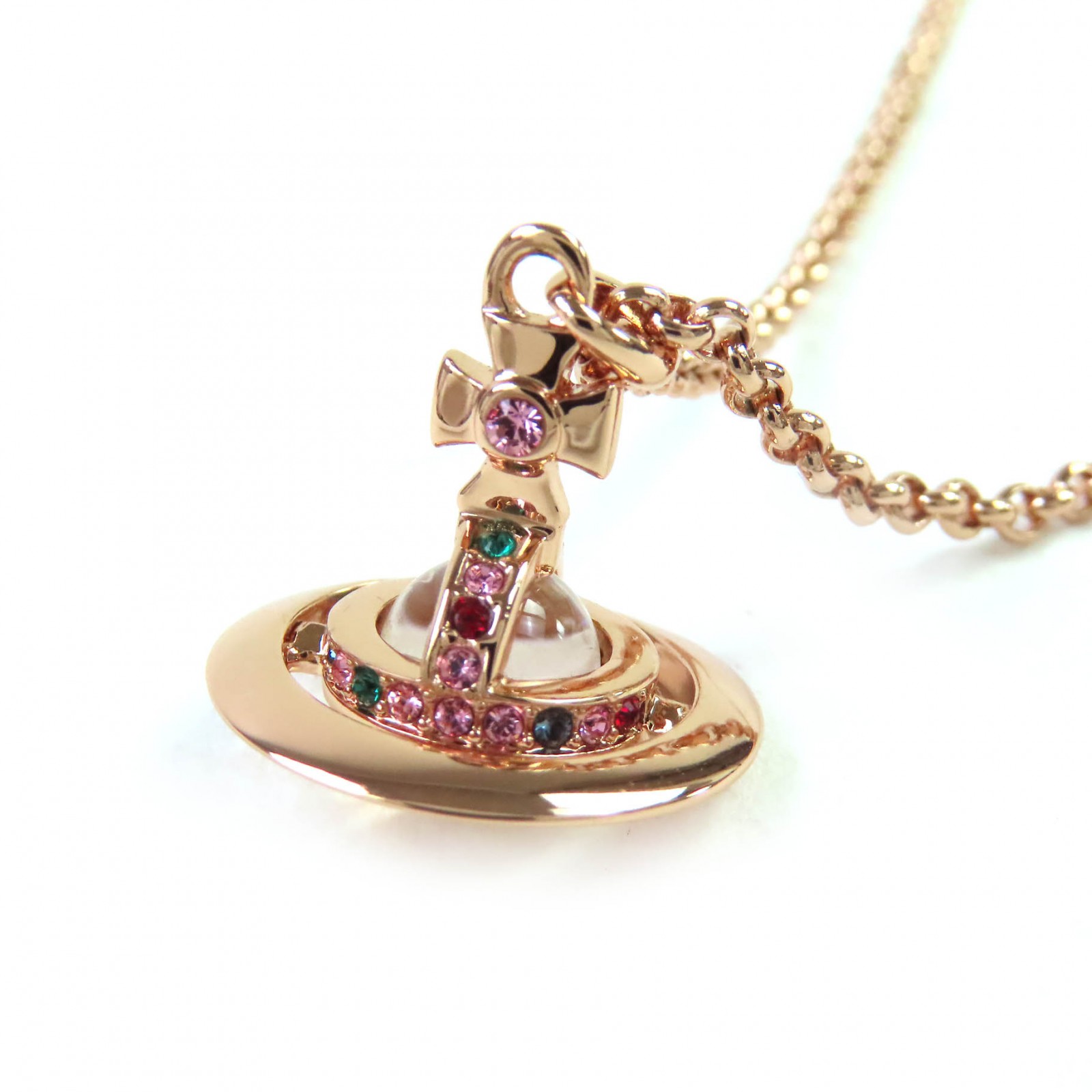 極美品△Vivienne Westwood ヴィヴィアンウエストウッド ニュープチオーブ ペンダント ネックレス ピンクゴールド 箱・保存袋付き レディース【中古】