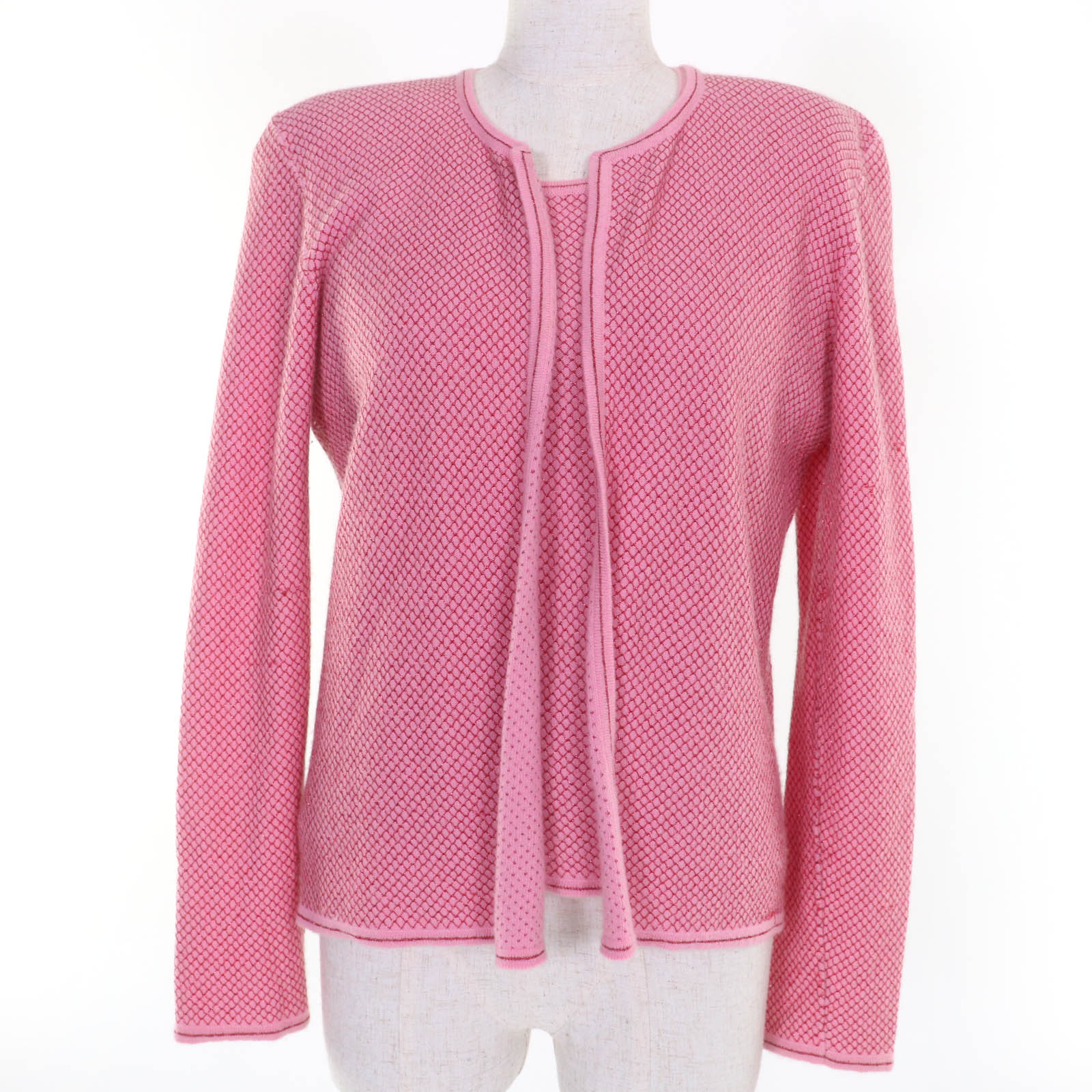 美品☆CHANEL シャネル ヴィンテージ 01C P17007V00888 ココマーク カシミヤ カーディガン 半袖ニット トップス アンサンブル ピンク 42 正規品 レディース【中古】