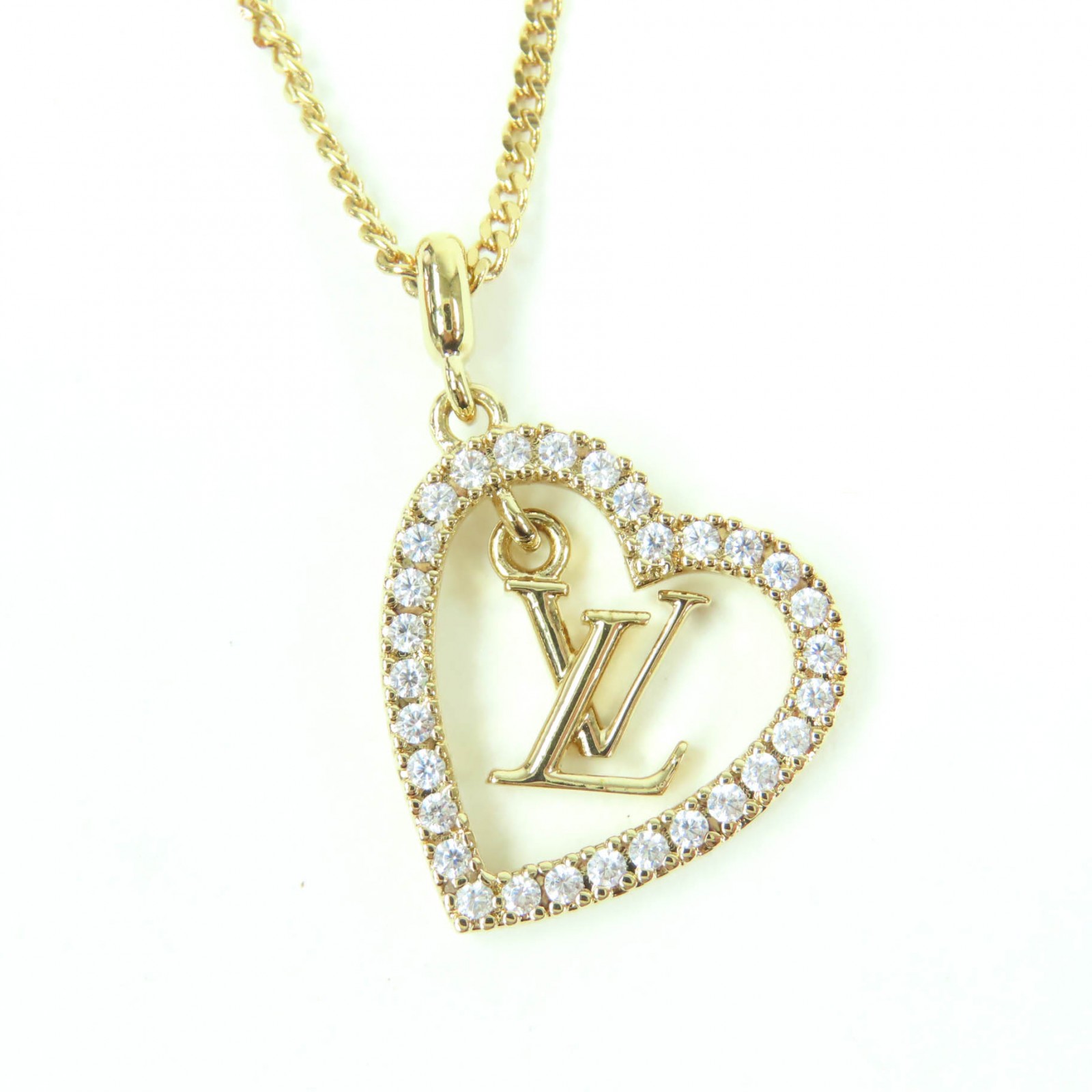 極美品☆LOUIS VUITTON ルイヴィトン 2024年製 M02389 ネックレス・マイLV ハート ラインストーン ゴールド 箱・保存袋付き イタリア製 レディース【中古】