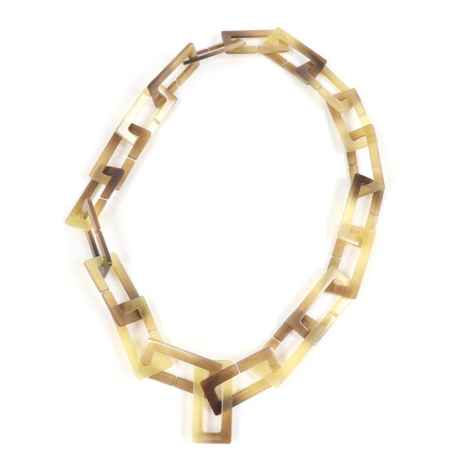 美品☆HERMES エルメス ロゴ入り バッファローホーン ネックレス アクセサリー ブラウン ベージュ レディース【中古】