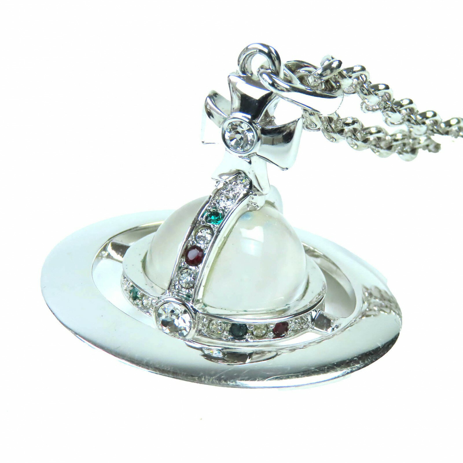極美品△Vivienne Westwood ヴィヴィアンウエストウッド スモールオーブ ペンダント ラインストーン装飾 ネックレス アクセサリー シルバー レディース【中古】