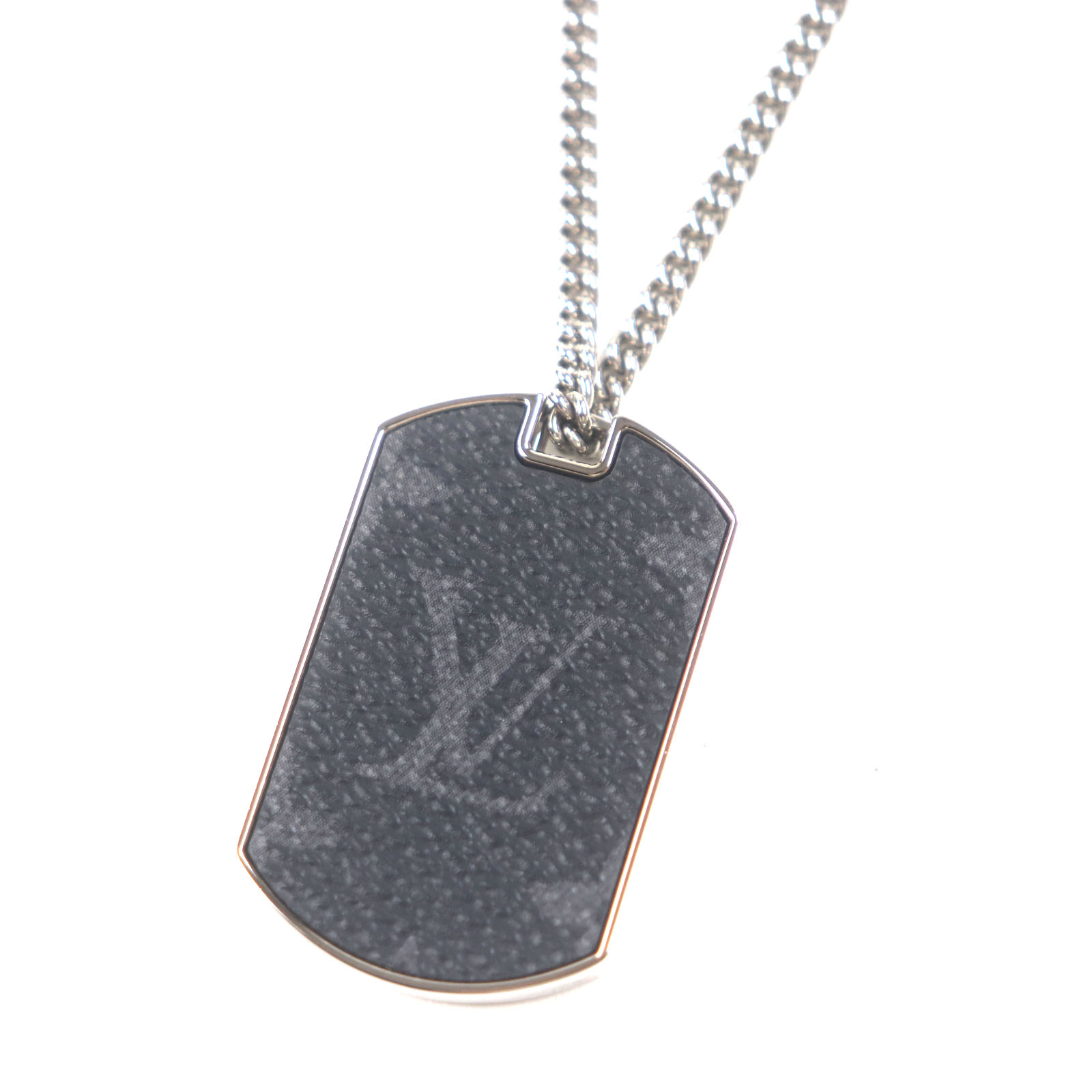 極美品▼LOUIS VUITTON ルイヴィトン M63640 コリエ プラーク モノグラムエクリプス チェーン ペンダント ネックレス ブラック シルバー 箱・保存袋付き イタリア製 メンズ【中古】
