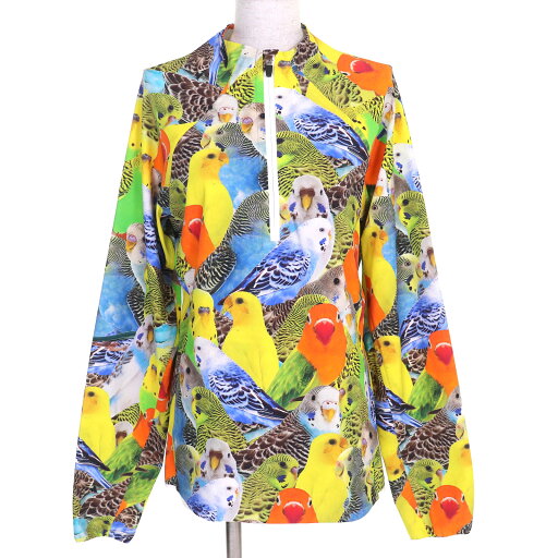 未使用品△LOEWE ロエベ S359Y02X58 パロットプリント アナグラムロゴ ハーフジップ 長袖 トップス イエロー系 マルチカラー M 正規品 レディース【中古】