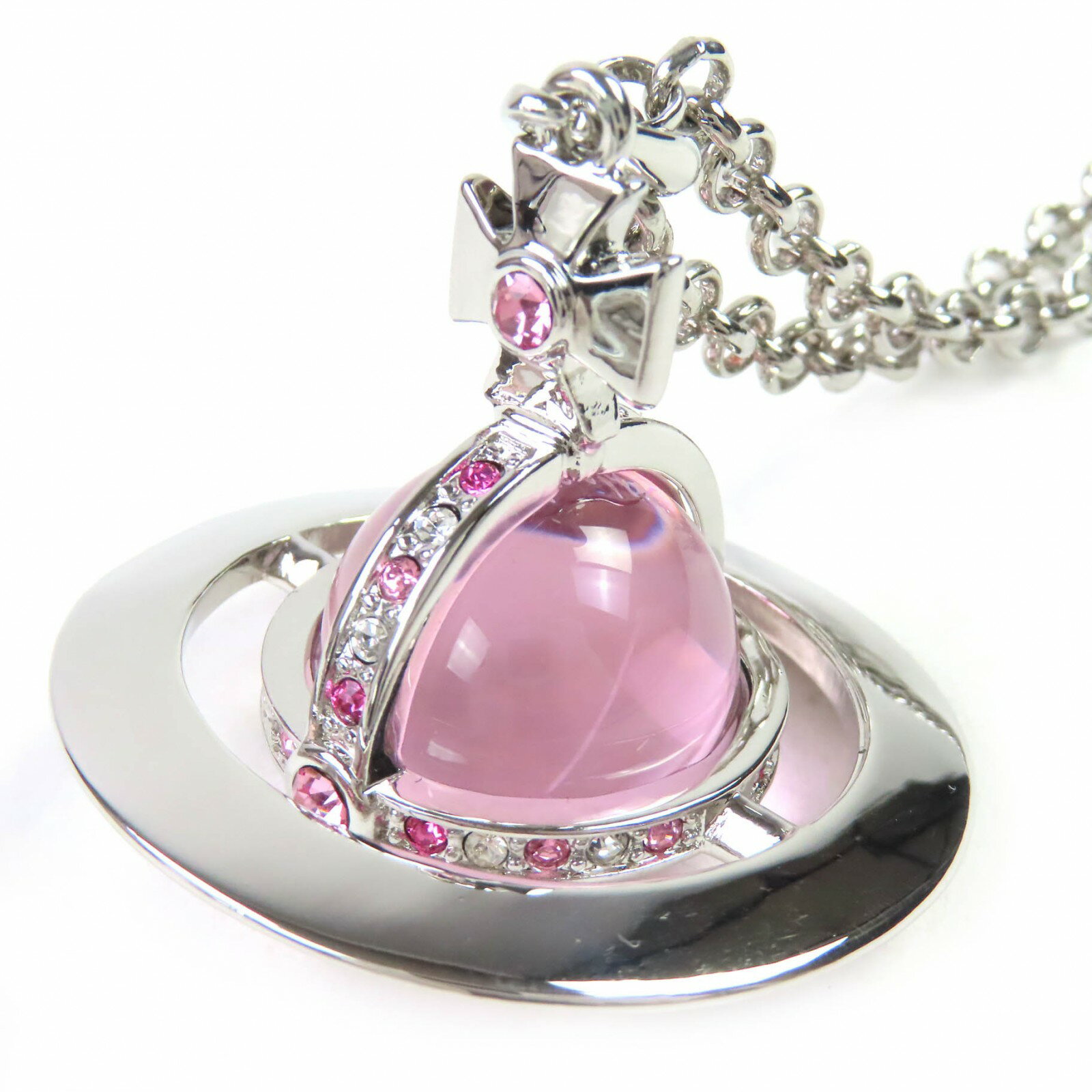 美品△Vivienne Westwood ヴィヴィアンウエストウッド ニュースモール オーブ ペンダント ラインストーン ネックレス シルバー ピンク レディース【中古】