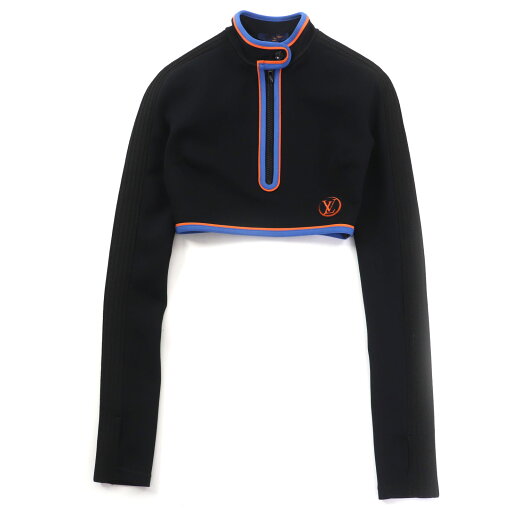 未使用品◇LOUIS VUITTON ルイヴィトン 23SS ヴィヴィドトリムロングスリーブトップ クロップド トップス ブラック 34 イタリア製 正規品 レディース【中古】