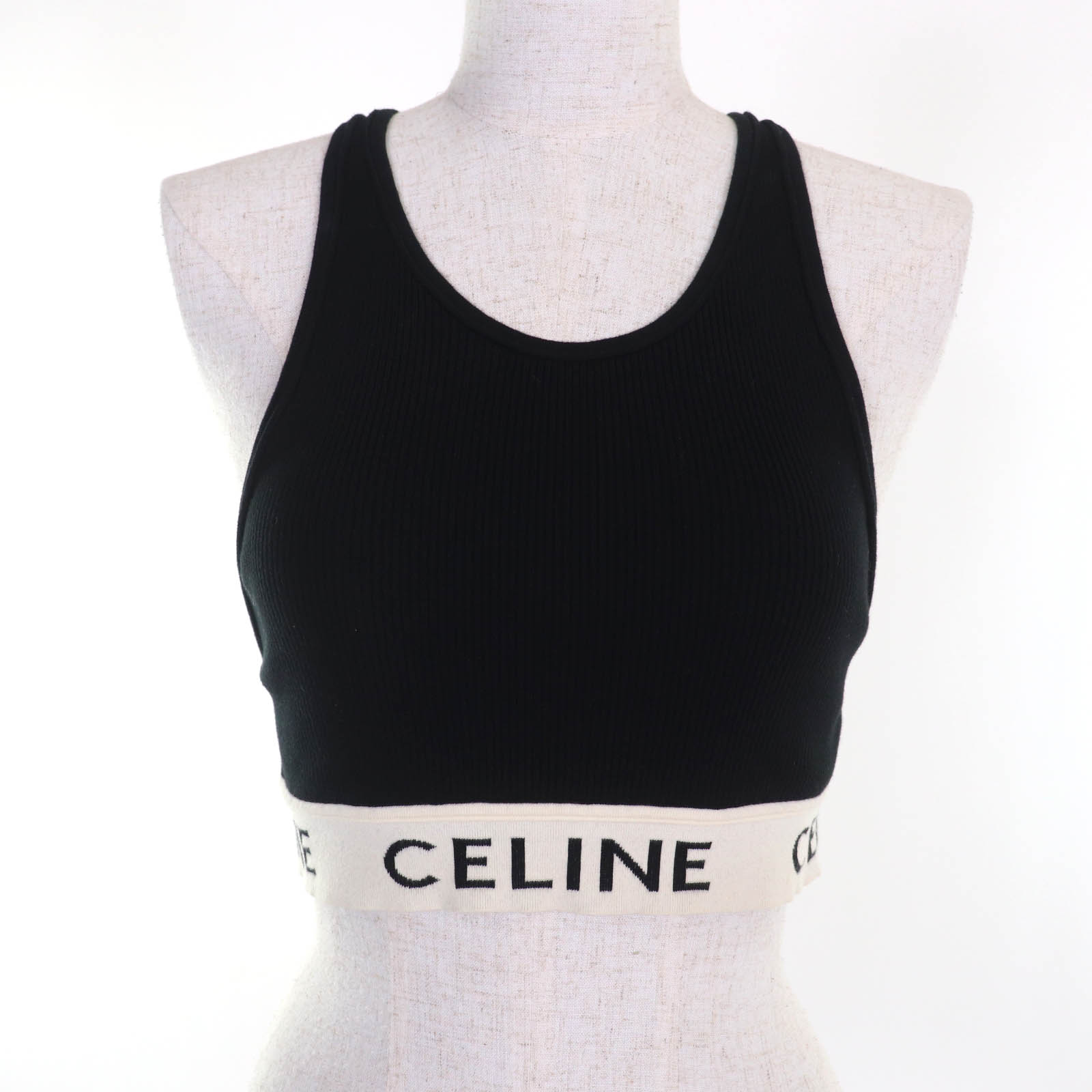美品★CELINE セリーヌ 2A68L372N アスリート ブラ / メッシュ ロゴデザイン トップス ブラック / クリーム S イタリア製 正規品 レディース【中古】