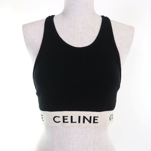 美品★CELINE セリーヌ 2A68L372N アスリート ブラ / メッシュ ロゴデザイン トップス ブラック / クリーム S イタリア製 正規品 レディース【中古】
