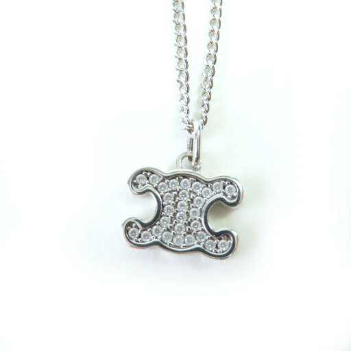 極美品☆CELINE セリーヌ トリオンフ ラインストーン ネックレス アクセサリー シルバー 箱・保存袋付き イタリア製 レディース【中古】