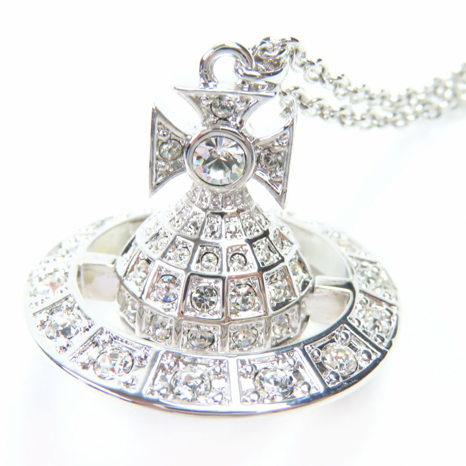 美品◇Vivienne Westwood ヴィヴィアンウエストウッド オーブ ラインストーン装飾 ネックレス アクセサリー シルバー 箱・保存袋付き レディース【中古】