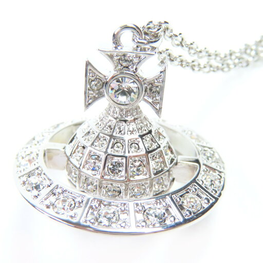 美品◇Vivienne Westwood ヴィヴィアンウエストウッド オーブ ラインストーン装飾 ネックレス アクセサリー シルバー 箱・保存袋付き レディース【中古】
