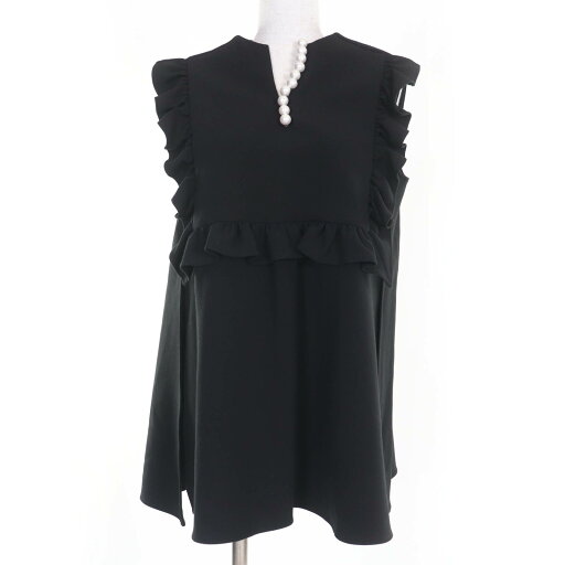 極美品☆YOKO CHAN ヨーコチャン 2023年製 YCB-223-373 フェイクパール ノースリーブ トップス ブラック 36 日本製 正規品 レディース【中古】