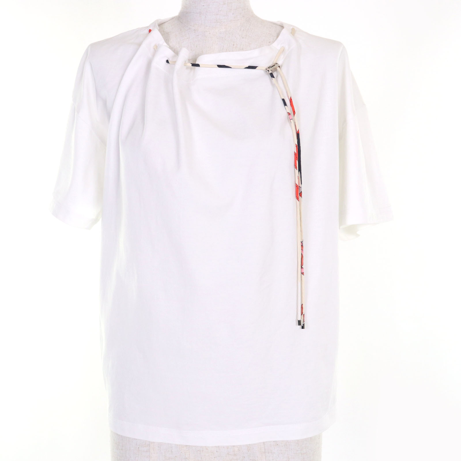 極美品◇HERMES エルメス 06-7731 20SS コットン100％ シルク100％ループタイ付き トップス 半袖Tシャツ ホワイト 36 フランス製 正規品 レディース【中古】