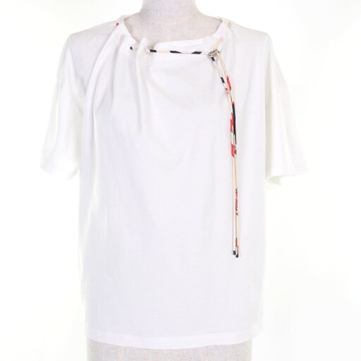 極美品◇HERMES エルメス 06-7731 20SS コットン100% シルク100%ループタイ付き トップス 半袖Tシャツ ホワイト 36 フランス製 正規品 レディース【中古】